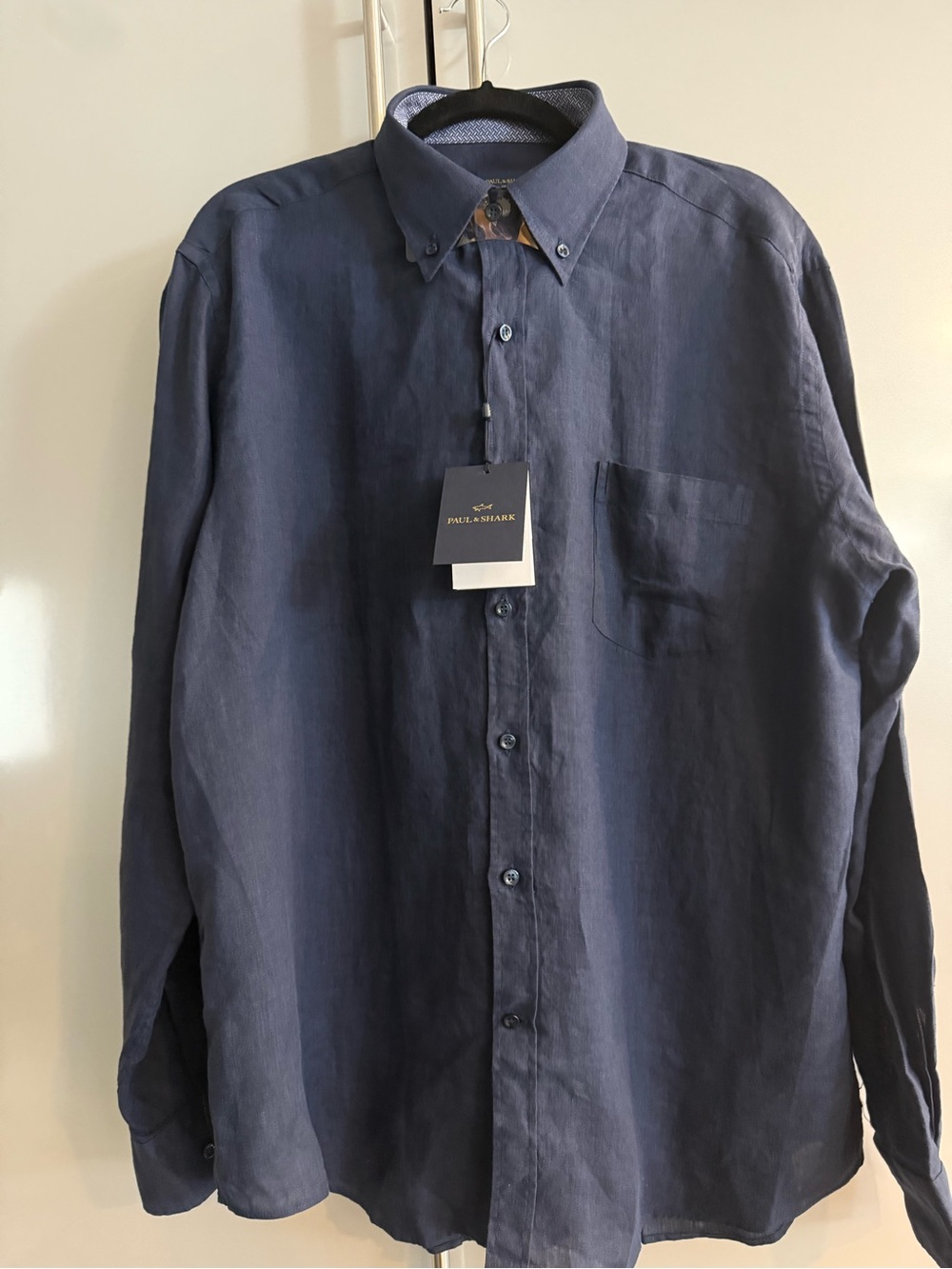 Paul & Shark Navy Blue Linen Button-Down Shirt